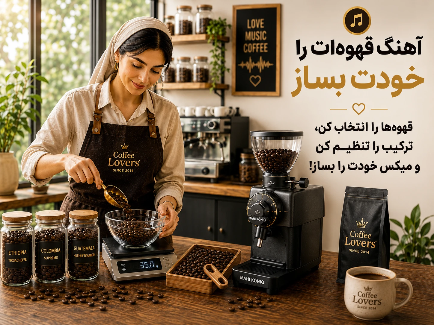 قهوه من؛ انتخاب قهوه، تنظیم ترکیب و انتخاب آسیاب